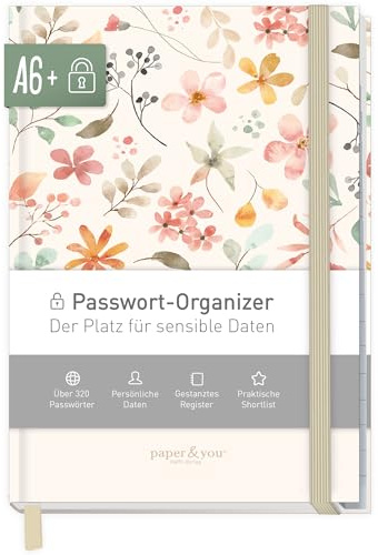 Carnet de mots de passe A6+ avec index A-Z pour les identifiants « Wild Blossoms »