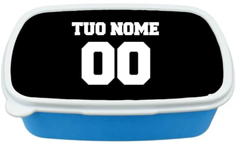 D&Vlab Contenitore Porta Pranzo merenda Bimbi Personalizzabile con NOME E NUMERO STILE MAGLIETTA Adatto per Il Tuo Bimbo Quando va a Scuola elementare, infanzia, media