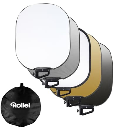 Rollei Réflecteur 5 en 1 Pliable 60 x 75 cm Diffuseur Lumiere Photo Léger et Compact 600 g pour Studio et Éclairage Extérieur avec Sac de Transport, Reflecteur-Lumiere-Photo-Studio-Pliable