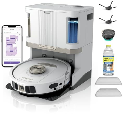 Shark PowerDetect NeverTouch Pro Robot Vacuum & Mop, White, AV2810ZEWH | 5 PowerDetect Technologies, NeverStuck, NeverTouch Pro Base (Self-Empty, Self-Refill, Pad Wash/Dry), 360° LiDAR + 3D Sensor