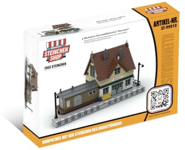 Steinchenshop Modularer Kleinstadt Bahnhof 1963 Klemmbausteine von Gobricks | Größe 48 x 24 x 27,5 cm – detailreiches City Zubehör – mit bedruckten Steinen – kompatibel mit gängigen Bausteinsystemen