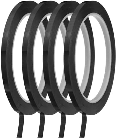 QUARKZMAN 5mmx66m Feine Linien Klebeband Schwarz, 4 Rollen PET Klebestreifen Selbstklebend Dünnes Zierstreifen, Whiteboard Klebeband Wasserdicht Gitter Markierungsband für Büro Haushalt