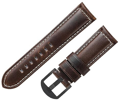 Run Ken Klocktillbehör Läderarmband 20mm 22mm 24mm Oljevaxat Läderarmband Kompatibelt med Herrarmband(Dark Brown,24mm)