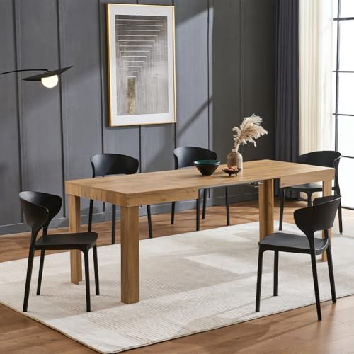 Shally Dogan Tavolo Allungabile da 4 a 6 Posti per Sala da Pranzo e Cucina, Tavolo Estensibile da 120 a 200 cm con Apertura a Scorrimento, Struttura Robusta, Design Moderno Salvaspazio (Quercia)