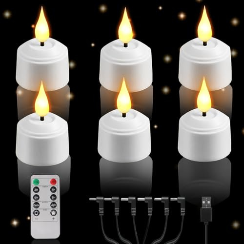 Vartegas 6 Stück Wiederaufladbare LED Teelichter mit Fernbedienung und Timer, Teelichter LED Aufladbar Elektrische LED Kerzen für Home Deco Halloween Weihnachten (A)