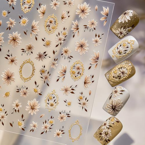 5D Gänseblümchen Nagelsticker Blumen Nagelaufkleber Selbstklebend Nagel Sticker Blumen Deko Nagel Aufkleber 5D Geprägte Blumenaufkleber Nageldesign Nail Art Stickers Flower Nail Sticker Nägel Zubehör
