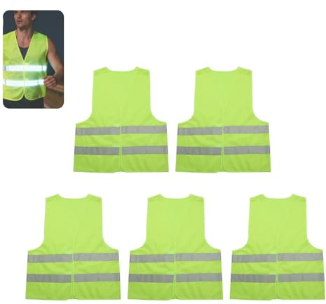 5pcs Hi Vis Vests,Reflective High Visibility Vest,Unisex Safety Hi Vis Jacket High-Visibility Gilet for Adult Men Women,Fit Traffic Work,Running,Surveyor,Security Guard Construction Vest(64x58cm)
