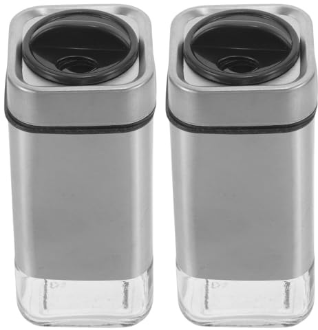 SHINEOFI Set 2 Pezzi Dispenser Sale e Pepe in Vetro Fori di Versamento Regolabili, Bottiglie Condimento in Acciaio Inox Resistente, Contenitori Spezie per Cucina e Campeggio, Saliere