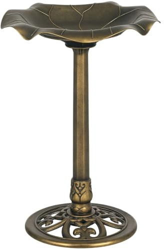 Outsunny Baño para Pájaros de Jardín al Aire Libre Altura 71 cm Bronce | Comedero para Pájaros con Lavabo Diseño Hoja de Loto y Acabado Envejecido, Ligero y Resistente, Bebedero para Aves