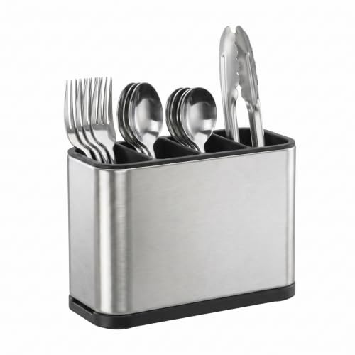 Qettkoom 4 Gridbesteckhalter Küchenutensilienhalter, robustes Edelstahl Stell besteck aufbewahrung mit Ablaufloch rutschfestes Silberware Caddy besteck organizer für Counter Party Office, Silber