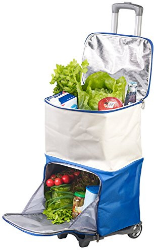 Xcase Kühltrolley: 2in1-Einkaufs-Tasche-Trolley mit geteilten ISO-Kühltaschen, 45 Liter (Einkaufstasche mit Rollen, Einkaufstrolley mit Kühlfunktion, XXL)