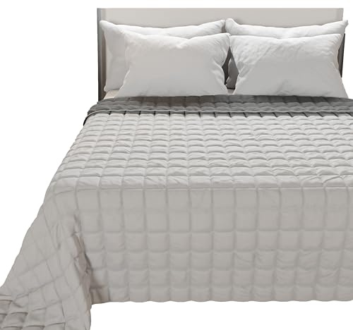 PETTI Artigiani Italiani - Couette Double Reversible 240x260 cm en Microfibre, Couvre-lit Printemps Double, Couverture 2 Personnes Réversible, Gris, 100% Fabriqué en Italie