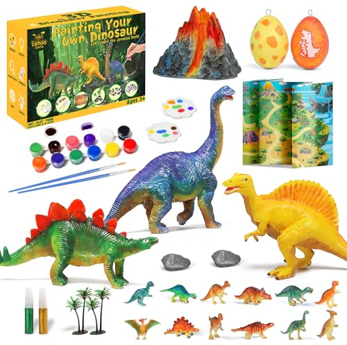Lehoo Castle Arts and Crafts for Kids Painting Set, Craft Kits for Kid Dinosaur Painting Kit, 3D Dinosaur Toys for Age 4 5 6 7 8 9 Year Old, 12 Color Painting Sets for Children