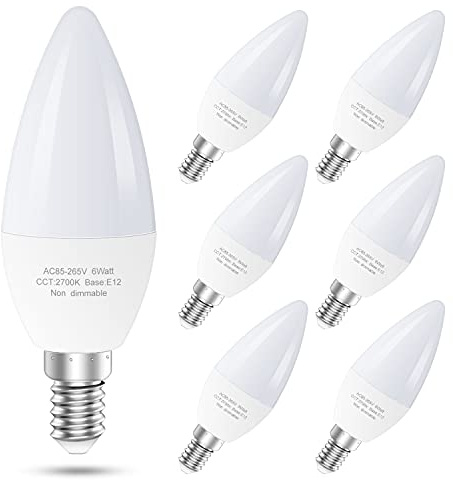 GOSCHE E12 Led Ceiling Fan Light Bulbs, 6W B11 Led Bulb Replace 60 Watts Incandescent, 550 LM, 2700K Warm White, Type B Light Bulb for Chandelier Lamp, Non-Dimmable Candle Lightbulbs,6-Pack