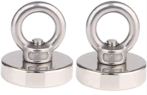 JAKAGO 41KG Pulling Force Strong Rare Earth Magnets Round Neodymium Fishing Magnet Diameter 1.4 (36mm) Magnetic Hooks for Magnet Fishing Metal Detector Recovery Treasure Finder (2 Pieces)
