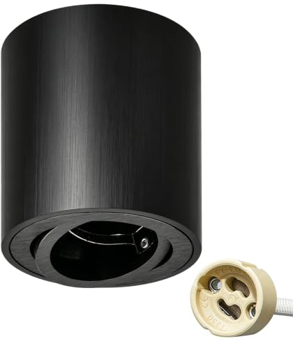 KYOTECH LED Aufbauspot Schwenkbar Ø80x84mm LED Aufputz Deckenleuchte Flach 230V Spotleuchte Rund Schwarz Aufputz mit GU10 Fassung Deckenaufbauleuchte für GU10 & LED Module