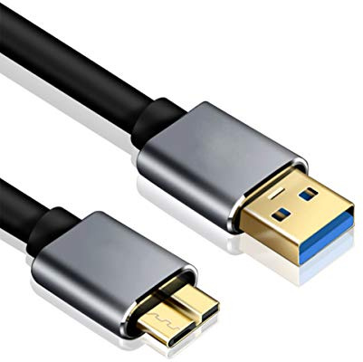 TanQY USB 3.0 Micro Cable 2M, Super Speed USB 3.0 A Male to Micro B External Hard Drive Cable Cord with Gold-Plated Connectors for Galaxy S5, Note 3, Camera and More (2M/6Ft, Grey)