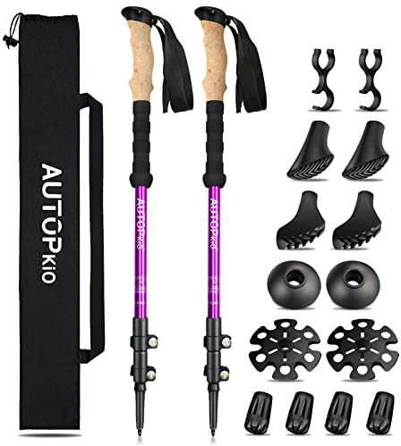 AUTOPkio Nordic Walking Stöcke, Wanderstöcke Verstellbar Walking Stöcke Teleskop 7075 Aluminium Trekkingstöcke mit Gummipuffers für Damen & Herren, Trekking (Lila)