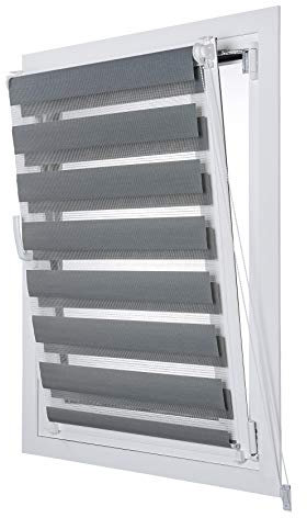 Estores Basic - Estor Noche y Día, Estor Enrollable instalación sin Tornillos, Ideal para Puertas abatibles, Gris, 60 x 180cm