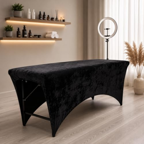 Untitled Verlängerter Liegenbezug für Massagebett | Bezug | Velours | Spannbetttuch für alle gängigen Kosmetikliegen Massageliegen Couches (Schwarz, 70 x 190 cm)