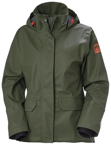 Helly Hansen Women's Luna/Gale Rain Jacket - Waterproof Windbreaker - Neoprene Cuffs & Pockets - Adjustable Packable Hood, 480 Army Green - XL
