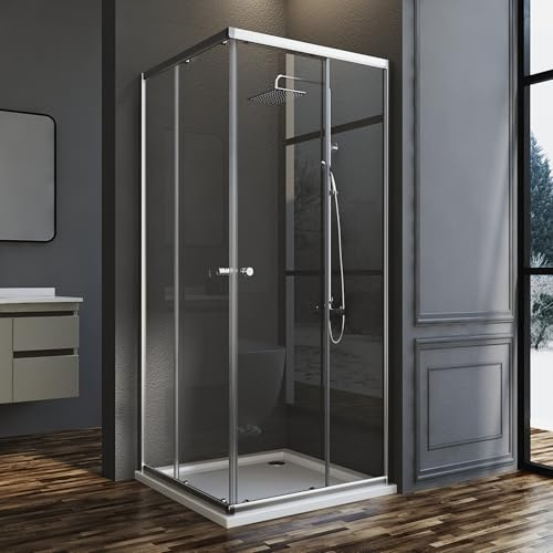 Goezes Duschkabine Schiebetür 80x90cm Eckeinstieg Duschabtrennung, Dusche mit Schiebetüren Duschwand Duschtür mit 6mm ESG Sicherheitsglas, Eckdusche Höhe 185cm