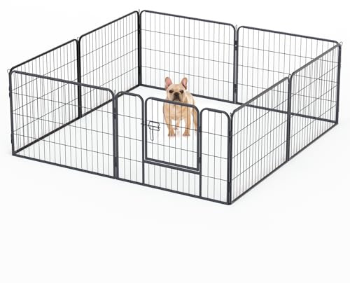 Qianruida Welpenauslauf 60 cm Hoch Welpenlaufstall Für drinnen und draußen Hundelaufstall Metall Zaun mit Tür 8-Stück
