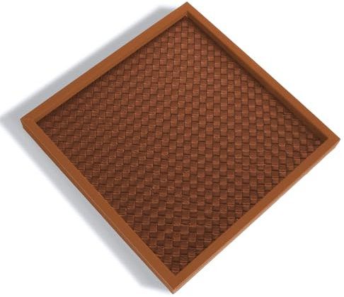 SANZIE Geflochtenes Lederschale Schlüsselschale Aufbewahrung Schlüsselablage Organizer Ablage Tablett Schale für Schlüssel, Flur zu halten Schmuck, Uhren, Telefon, Brieftasche (Braun-Quadratisch)