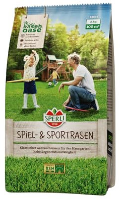 SPERLI's Spiel- & Sportrasen 88635 - RSM 2.3 qualifiziert - 2 kg für 100 m² - Robuster Rasensamen für Sport und Spiel - Schnellkeimend & Intensiv Grün - Ideal für Hausgärten