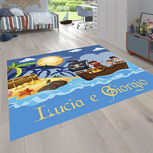 Mat.en Spielteppich für Kinder, personalisiert mit Druck, Teppich für Kinderzimmer und Spielzimmer für Jungen oder Mädchen mit Namen (150 x 150 cm, Piraten)