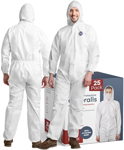 Medical Nation Hazmat Suits Disposable | 25 Pack | With Hood, Heavy Duty, Breathable Disposable Coverall, Painter Suit | 3X-Large