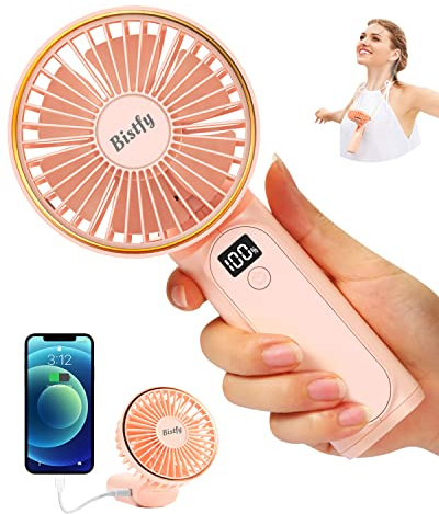 Bistfy Handventilator Tragbarer, Mini Ventilator 5200mAh Handventilator Akku Aufladbar, Starker Leise 6 Geschwindigkeit Faltbarer Taschenventilator Nackenventilator für Reisen, Zuhause, Büro