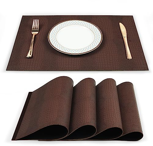 fanquare Kunstleder Platzsets, 4-Teiliges Tischset mit Krokodilleder-Textur, Doppelseitige Platzsets für Büro-Konferenztisch, Esszimmer Dekoration (Braune)