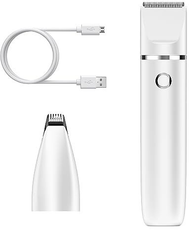 ORIA 2 in 1 Haustiertrimmer, Hundeschermaschine USB Wiederaufladbar, IPX7 Wasserdicht Tierhaarschneidemaschine, Wenig Lärm Pfotentrimmer Haustier Haarschneider, mit 2 Schneidkopf - Weiß