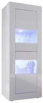 PRICE FACTORY just for you Vitrine avec Porte en Verre, Collection ISORA, Coloris Blanc laqué Brillant