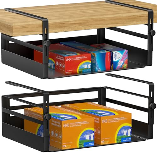 AmonHouseware Aufbewahrungskörbe unter dem Regal, verstellbar, zum Aufhängen unter dem Schrank, zusätzliche Aufbewahrungsregale, Einschubkörbe, Organizer für Waschküche, Küche, Speisekammer | Unterschrankregal, Einschubkörbe, Organizer für Waschküche, Küche, Speisekammer, Schreibtisch, Bücherregal, Thekenschrank