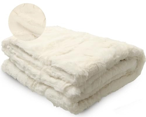 Peluche Lux Faux Fur Baby Blanket - Luxurious Cuddle and Swaddle for Newborn - Soft Plush Blankey - Fuzzy for Boys & Girls (Natural Double Sided, 29 x 36)
