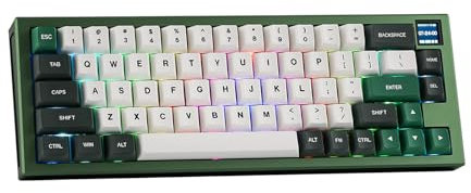 EPOMAKER MS68 Clavier Gaming sans Fil avec Écran de 0,85, Via Clavier Mécanique en Alliage d'Aluminium CNC, Bluetooth 5.0/2,4 GHz/Filaire, Clavier Personnalisé (Vert, Flamingo Switch)