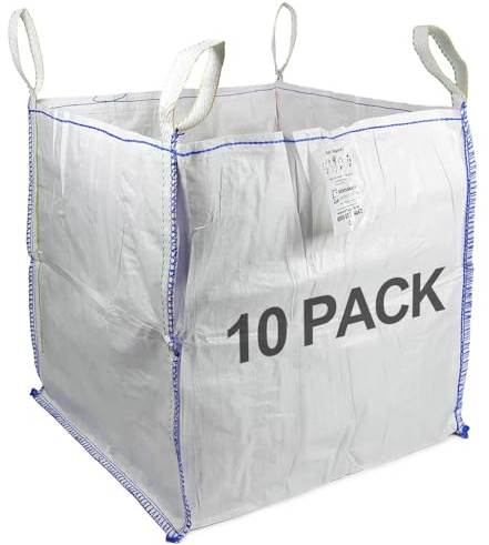 Bulk Bag 10 PACK - PREMIUM GRADE - 85x85x85cm Certified FIBC - Bulk bag for garden waste, soil, stones - Industrial grade fabric