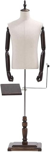 Männlicher Schaufensterpuppen-Torso und -Körper mit Holzarm, Hosenständer und Schuhregal, Ständer für männliche Schneiderbüsten zur Präsentation von Kleidung