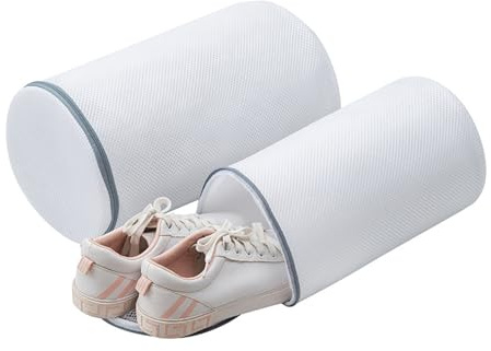 Ueiwffzo Schuhe Waschbeutel, Wiederverwendbare Netzschuhe Wäschesack Mit Reißverschluss Für Schuhe, Waschmaschine Schuhnetz Schuhbeutel, Für Sneaker, Socken, BHS (2 Stück Zylinder Klein+Groß)