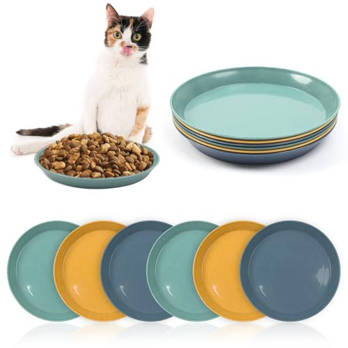 6PCS Cat Dish Set, Shallow Flat Cat Bowl, Whisker Fatigue Free Wide Cat Feeding Plate For Kittens & Short Legged Cats