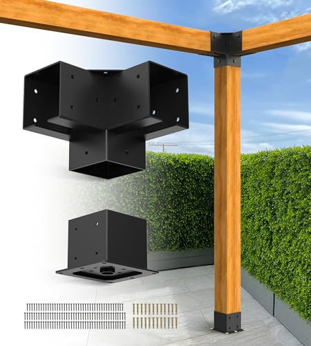 vikofan Soportes de pérgola para 4 patas básicas, soportes de ángulo de 3 vías y 90 (4 piezas) y base de poste (4 piezas), sin viga transversal, kit de marco de pérgola pequeña para jardín al aire