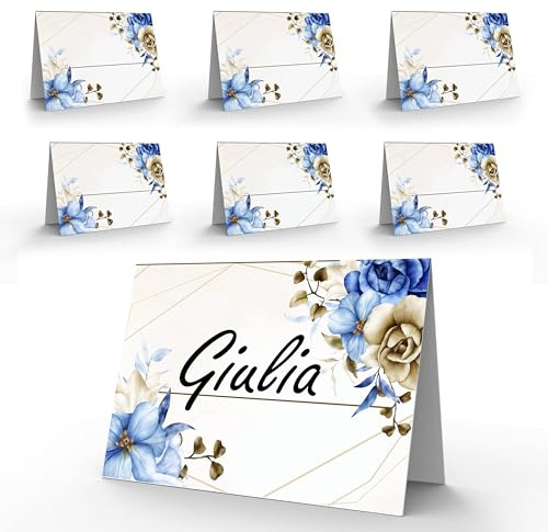 50 segnaposto azzurro oro prima comunione Bambino Bambina - 50 Segna Posto Battesimo Eleganti per Tavolo Originali - Segnaposti Decorazioni Cerimonia e Feste - Segnatavolo Cresima
