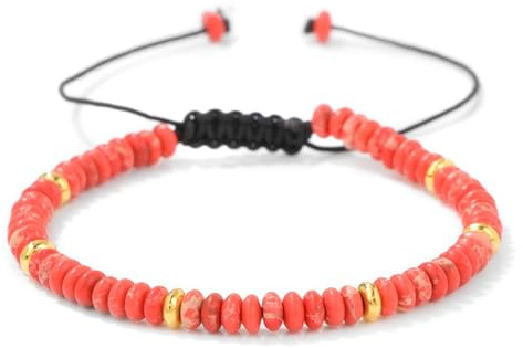 Uwiyo Edelstein Armband Damen, 4mm verstellbar Edelstein Armband Handgefertigt String Naturstein Armbänder Yoga Armbänder Geschenk für Geburtstag, Jahrestag, Weihnachten (Rot)