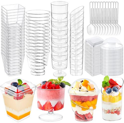 LifeIdeas 380 Pack Mini Dessert Cups with Spoons and lids, 5 oz Mini Clear Parfait Cups, Shooters Cups for Party, Round Yogurt Cups, Reusable Fruit Ice Cream Cake Pudding Cups