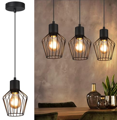 Lichtmaler Hängeleuchte Esstisch Pendelleuchte Retro - Pendellampe E27 Schwarz 1 Flammig Hängend Lampen Metall Lampenschirm Hängelampe Industrie Wohnzimmerlampe für Küche Schlafzimmer Cafe