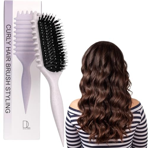 Digilams Curly Hair Brush | Curl Defining Brush, Detangle & Boar Bristle Hair Brush | Bounce Brush, Define Brush | Perfect for Women and Girls (Beige)