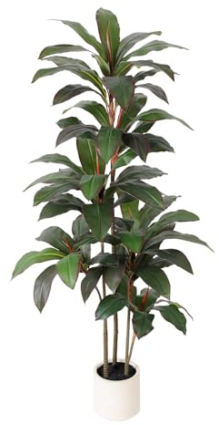 Artificial Dracaena Tree 5 FT, Fake Tree with White Planter, Faux Yucca Silk Floor Plants Indoor, Artificial Trees for Home Office Decor Indoor Outdoor Housewarming Gift