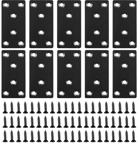 Henxing 10 Piezas Pletinas Metalicas Planas, Pletinas de Acero Inoxidable | Conectores Planos de Acero Inox con Tornillos para Madera, Muebles y Proyectos de Bricolaje (80x40x1,8 mm)